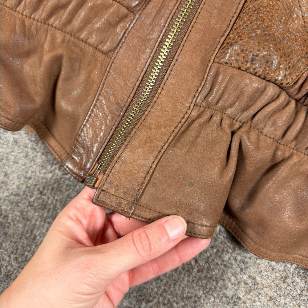 Vintage 80s Leather Suede Paisley Patchwork Bomber Jacket Womens M Brown Western - Picture 9 of 15